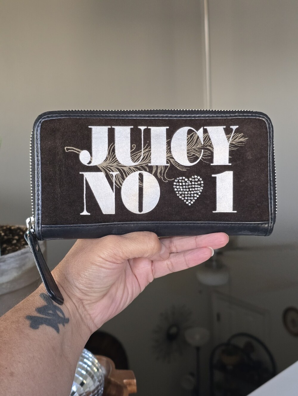 Juicy Couture Vintage Y2k Black and Dark Brown 'JUICY NO 1' Zip Wallet